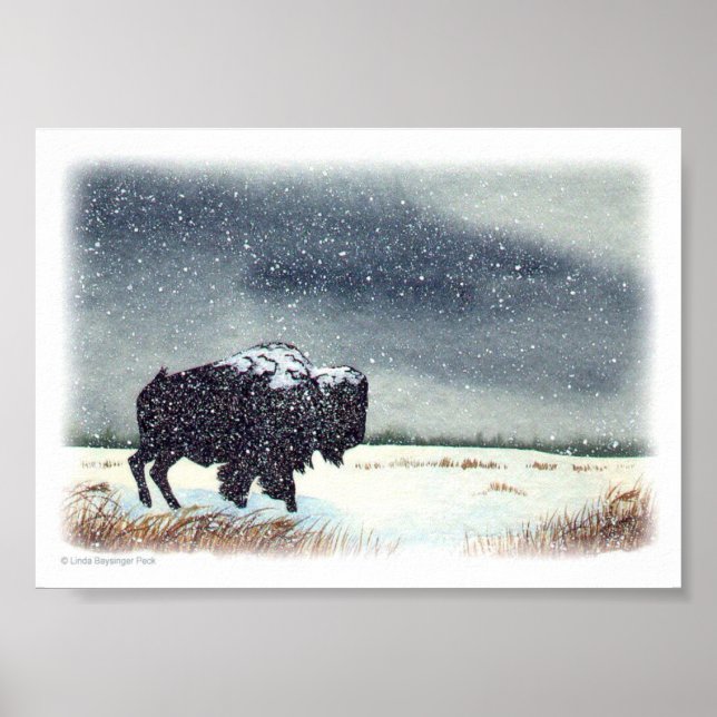 Pôster Pintura de Bison com Neve (Frente)