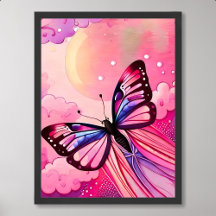 pintura de borboleta voa para o sol da tarde rosa-