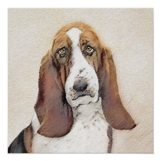 Pôster Pintura de Cachorro Basset - Arte de Cachorro Orig (Frente)