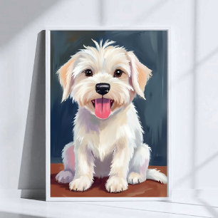 Poster Pintura de Cachorro Branco de Filhote Maltês