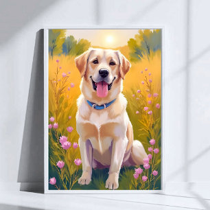 Poster Pintura de Cachorro Labrador Retriever Amarelo