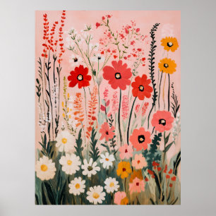 Poster Pintura de campo de flores silvestres coloridas