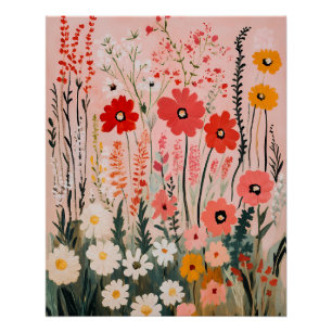 Pôster Pintura de campo de flores silvestres coloridas