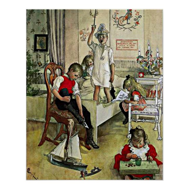 Pôster Pintura de Carl Larsson, Manhã de Natal (Frente)