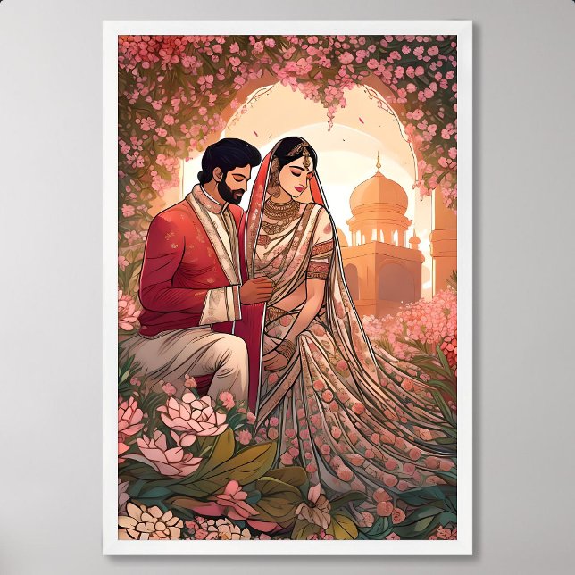 Poster Pintura de Casamento Indiano Rosa de Amor e Felici (Indian Wedding Painting Pink of Love and Happiness)
