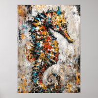 Pintura de Cavalo-Marinho Expressionista Abstrato