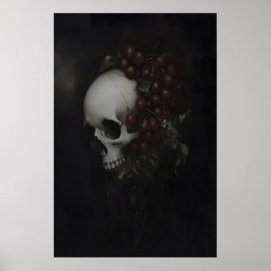 Poster Pintura de caveira gótica escura Vanitas Natureza