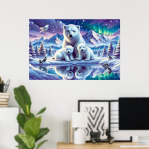 Pintura de Cena Neve da Família Polar Bear