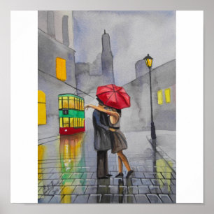Pôster PINTURA de cena VERMELHA da rua do bonde do