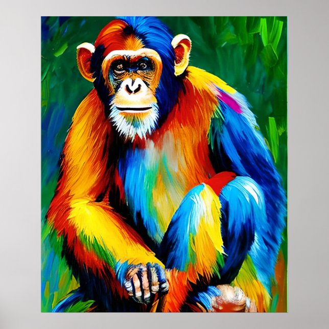Poster Pintura de chimp | Decoração Doméstica, Arco-Íris  (Frente)