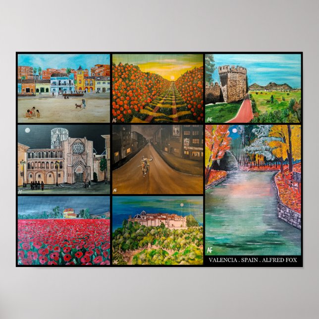 Poster Pintura de Colagem de Espanhas de Valencia por Alf (Frente)
