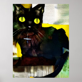 Poster Pintura de Colagem de Gatos Pretos