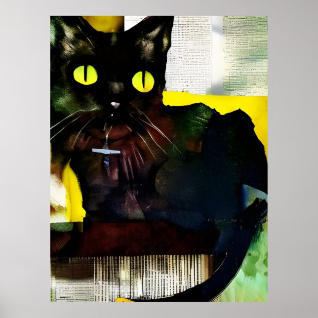 Poster Pintura de Colagem de Gatos Pretos (Frente)
