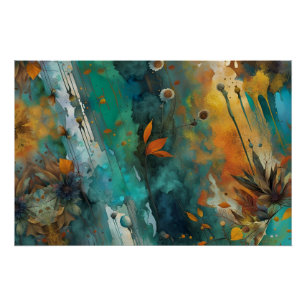 Pôster Pintura de colheita de outono - Abstrato Dourada d