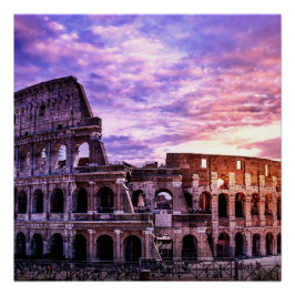 Pôster Pintura de Coliseu em Roma no pôr do sol