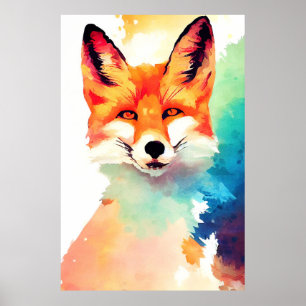 Poster Pintura de Cor Animal da Fox Selvagem Vermelha