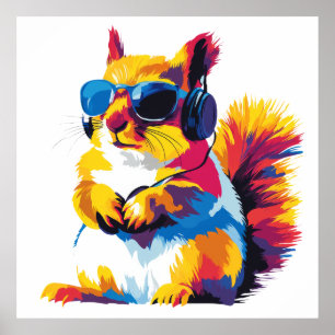 Poster Pintura de cor d'água com retrato de esquilo