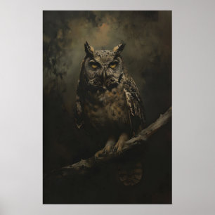 Poster Pintura de Coruja Vintage, Arte de Parede de Pássa
