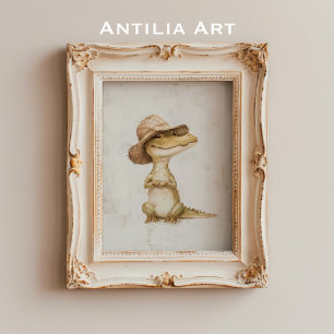 Poster Pintura de Crocodilo Jacaré Réptil Animal Selvagem