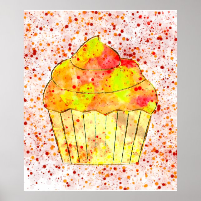Poster Pintura De Cupcake De Aquarela Com Serpentes (Frente)