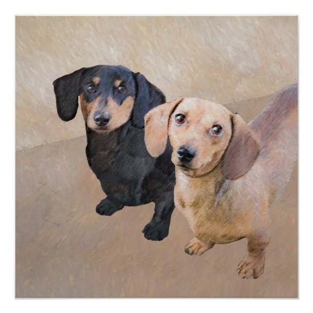 Pôster Pintura de Dachshund (Smooth) - Arte de Cão Origin (Frente)