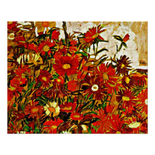 Pôster Pintura de Egon Schiele, Campo de Flores