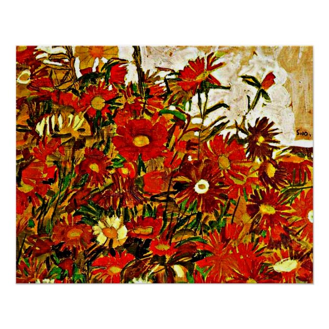 Pôster Pintura de Egon Schiele, Campo de Flores (Frente)