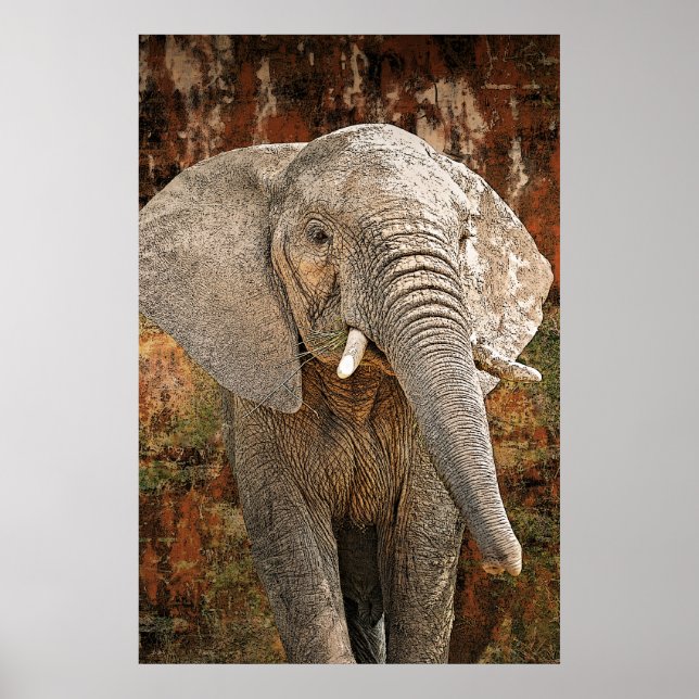 Pôster Pintura de elefante Arte africana Tamanho ENORME (Frente)