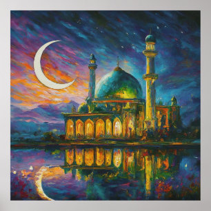 Poster Pintura de estrelas muçulmanas do Crescente Mesqui