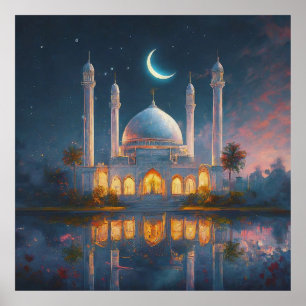 Poster Pintura de estrelas muçulmanas do Crescente Mesqui