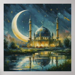 Poster Pintura de estrelas muçulmanas do Crescente Mesqui