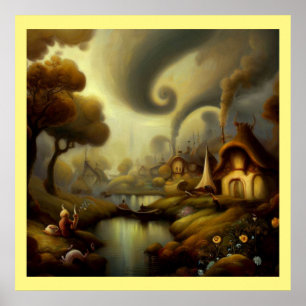Poster Pintura de Fantasia 5 - Paisagem da Aldeia