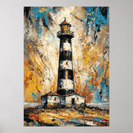 Poster Pintura de Farol Expressionista Abstrata Costeira