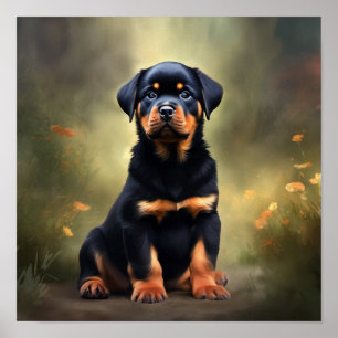 Poster Pintura de filhotes rottweiler