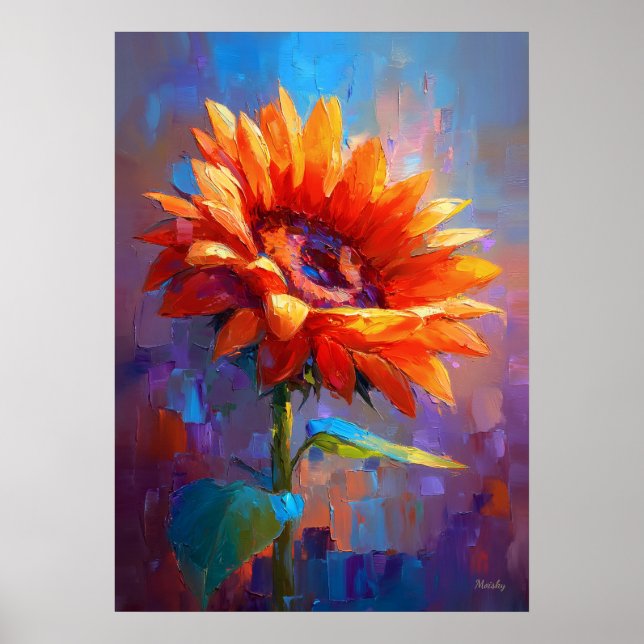 Poster Pintura de Flor de Girassol Impressionista Colorid (Frente)