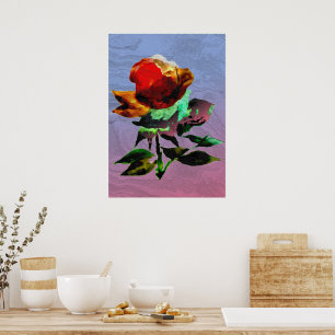 Poster Pintura de Flor de Rosa em Flor com Holografia de 