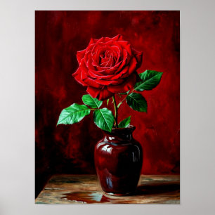 Poster Pintura de Flor de Rosa Vermelha