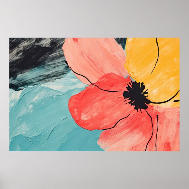 Poster pintura de flores abstrato (Frente)