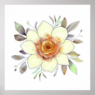 Poster Pintura de flores em aquarela botânica com folhage
