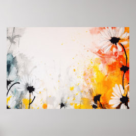 Poster pintura de flores margaridas texturizadas com abst