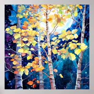 Poster Pintura de Floresta Escura de Outono