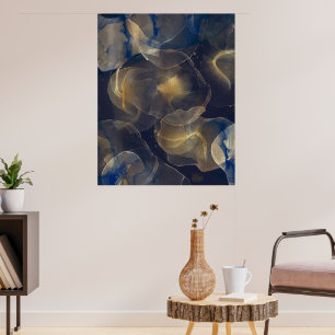 Poster Pintura de Fluido Dourado abstrato Dardo Azul