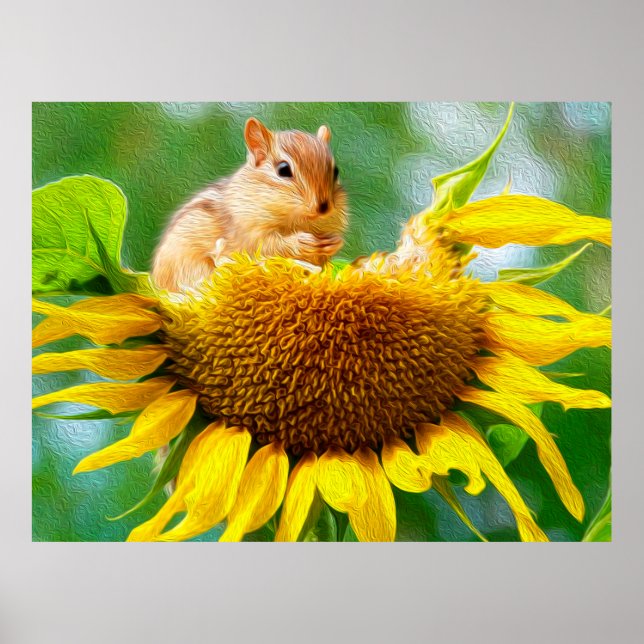 Poster Pintura de Fotografia de Girassol Amarelo Chipmunk (Frente)