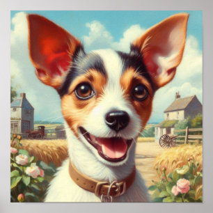 Poster Pintura de Fox Terrier com Toy