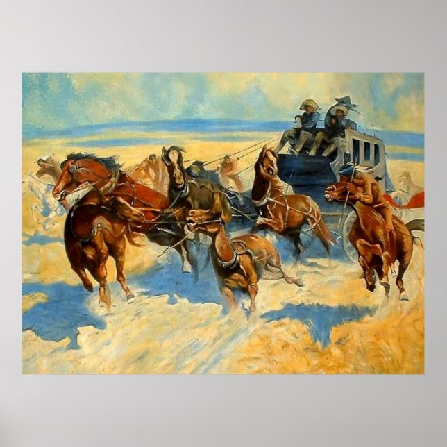 Pôster Pintura de Frederic Remington “Derrubando o Líder  (Frente)
