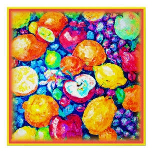 Pôster Pintura de Frutas de Uvas, Maçãs e Citros. Comprar