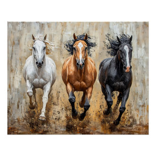 Pôster Pintura de Galopagem de Trio Cavalo