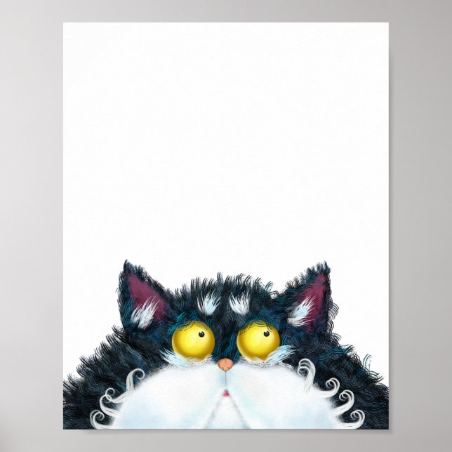 Poster Pintura de Gato de Cartoon Preto Fluffy (Frente)