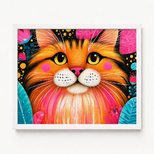 Poster Pintura de Gato Maine Coon Rosa e Laranja Cute Pee