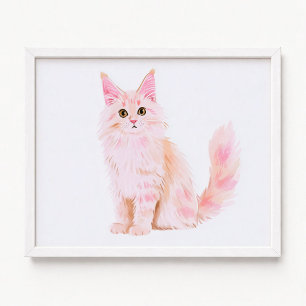 Poster Pintura de Gato Maine Coon Rosa Pastel